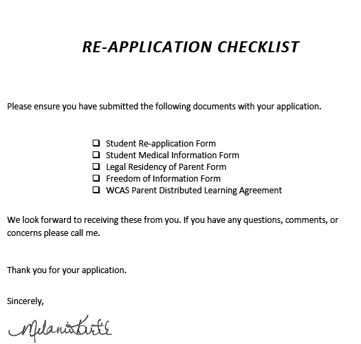 Returning Student Application – West Coast Adventist School